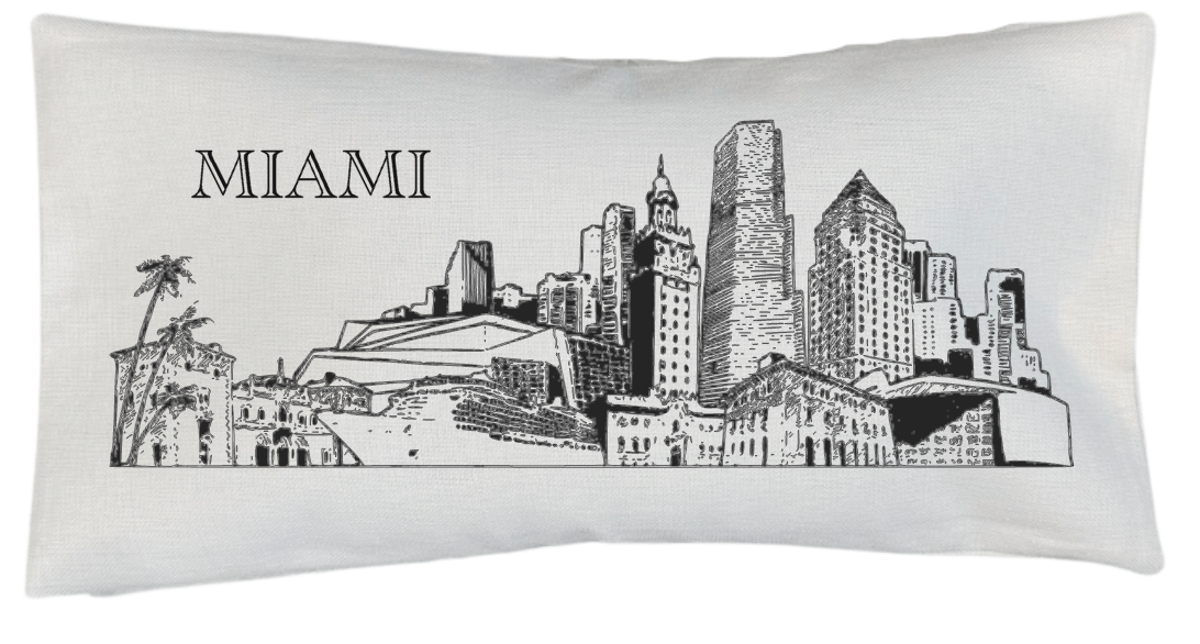 Miami Landmarks Linen Pillow Cover