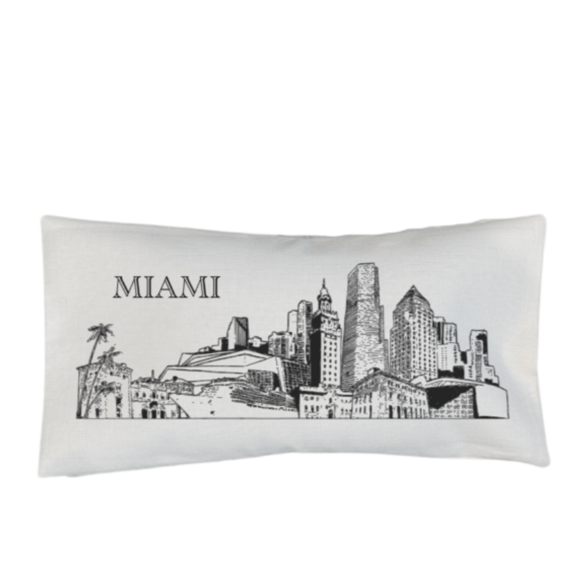 Miami Landmarks Linen Pillow Cover