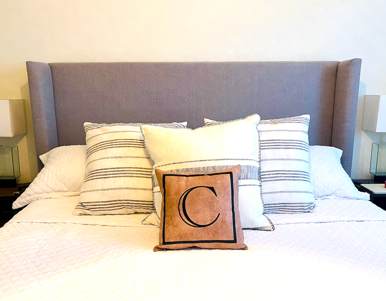 Faux Leather Square Initial Pillow Cover