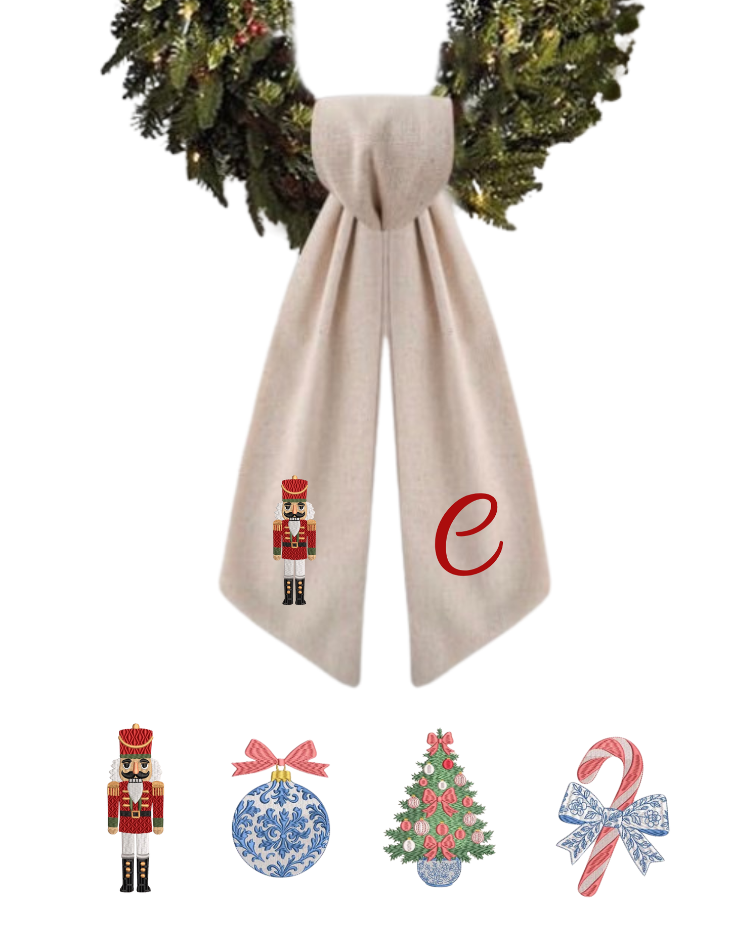 Christmas Holiday Wreath Sash with Four Designs