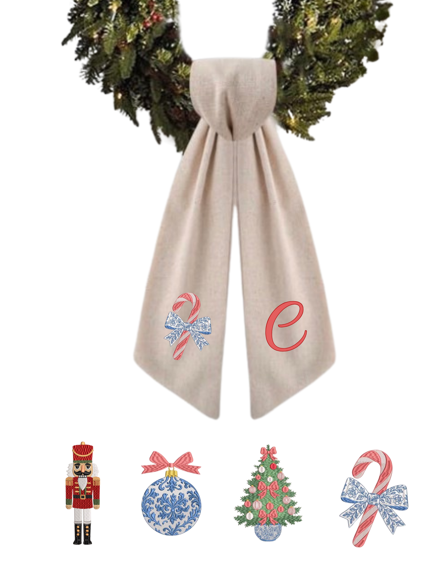 Christmas Holiday Wreath Sash with Four Designs