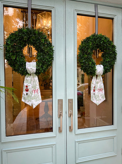 Limited Edition Green Toile Nutcracker Wreath Sash