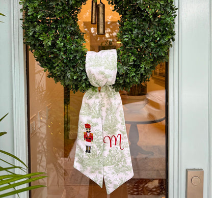 Limited Edition Green Toile Nutcracker Wreath Sash