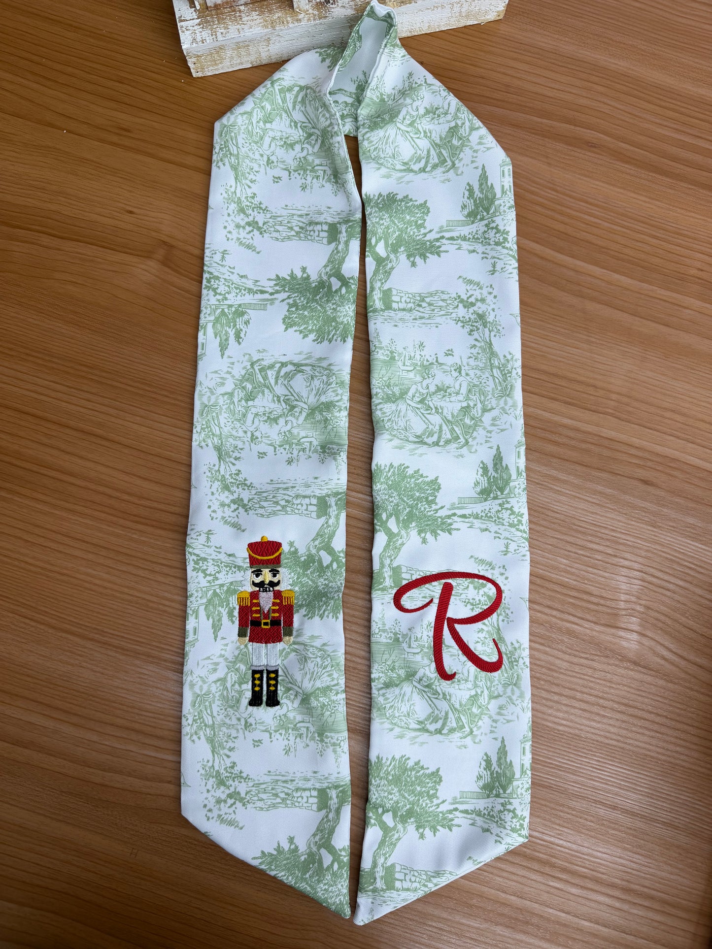 Limited Edition Green Toile Nutcracker Wreath Sash