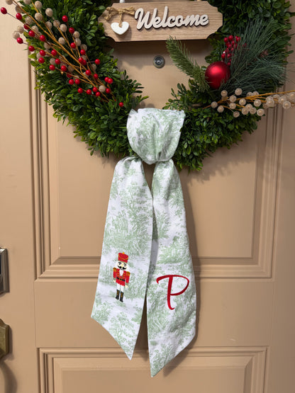 Limited Edition Green Toile Nutcracker Wreath Sash