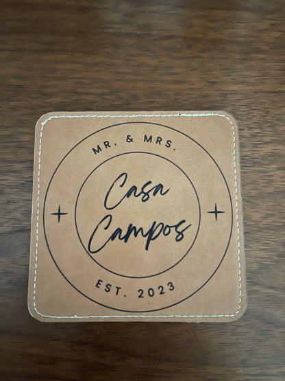 Set of Four Custom Brown Leatherette Coasters