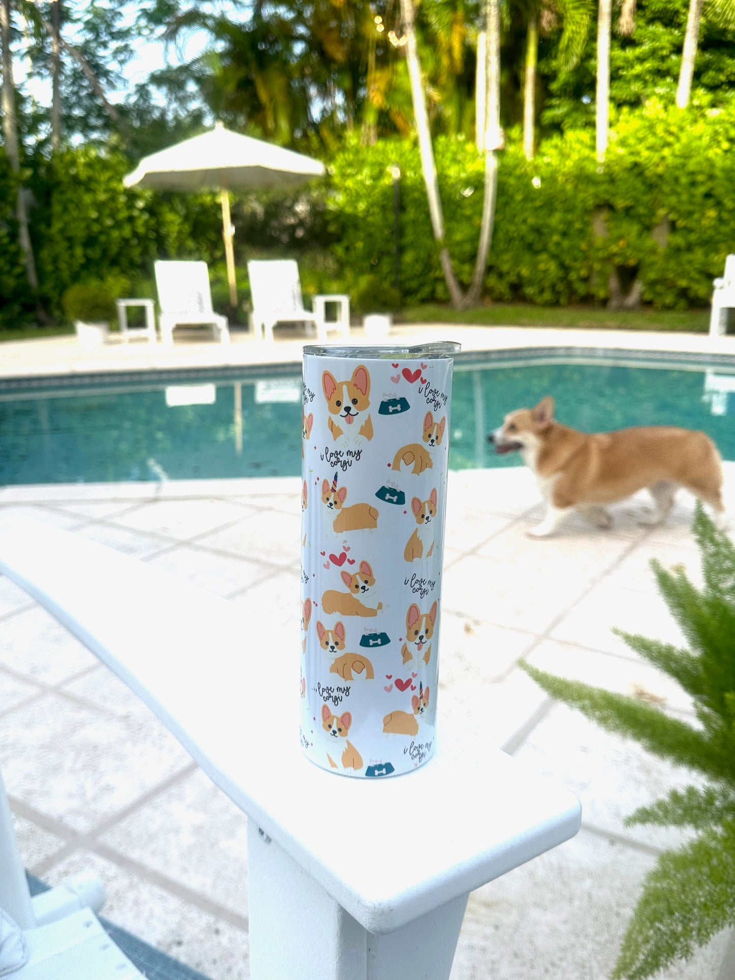 20 oz Skinny Tumbler - I love my Corgi