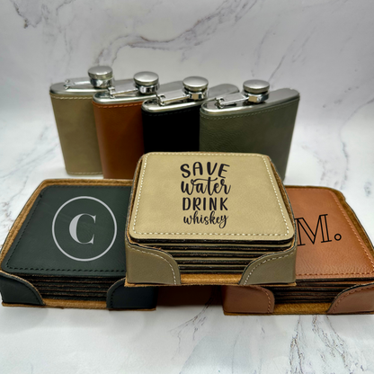 Personalized Engraved Leatherette Coasters