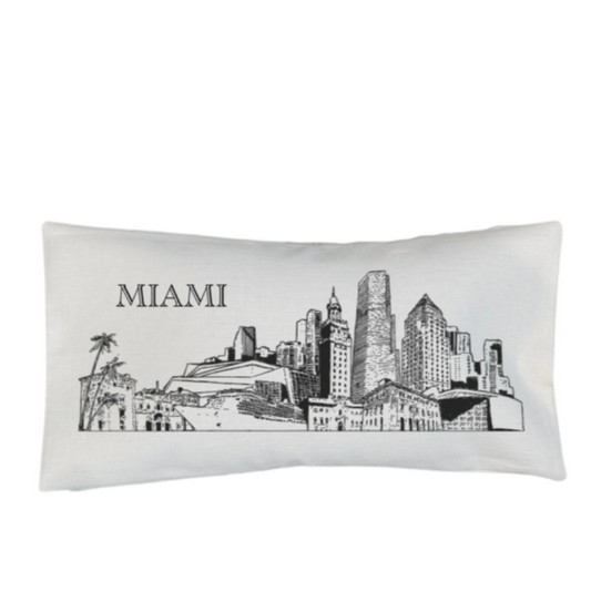Miami Landmarks Linen Pillow Cover