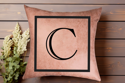 Faux Leather Square Initial Pillow Cover