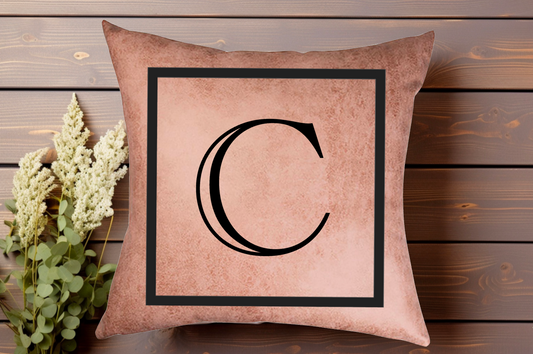 Faux Leather Square Initial Pillow Cover